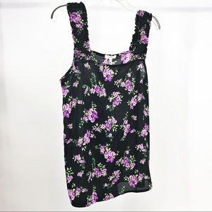 PLEIONE LADIES TOP SLEEVELESS BLACK PURPLE  FLORAL SMALL NWT NORDSTROM